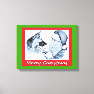 Weihnachtsmann und deutscher Hirte zu Weihnachten Leinwanddruck