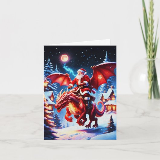 Weihnachtsmann und Drache am Heiligen Abend Karte (Vorderseite)