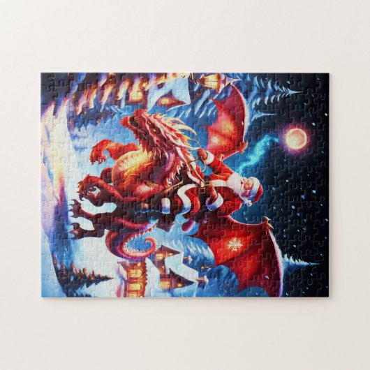 Weihnachtsmann und Drache am Heiligen Abend Puzzle (Horizontal)
