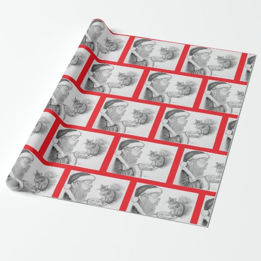Weihnachtsmann und Eichhörnchen Geschenkpapier (Ungerollt)