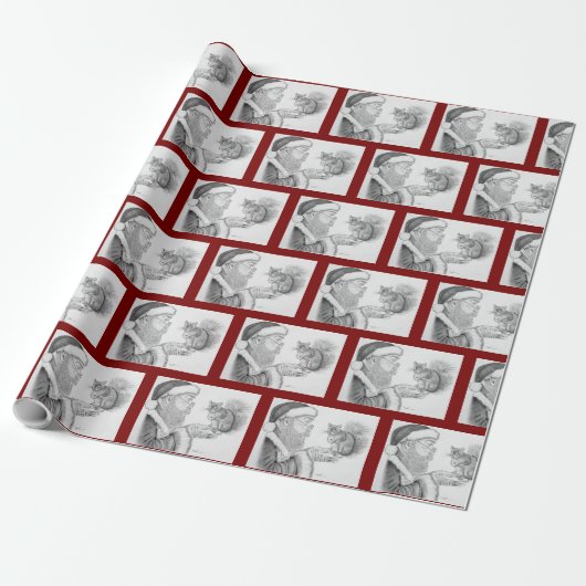 Weihnachtsmann und Eichhörnchen Geschenkpapier (Ungerollt)