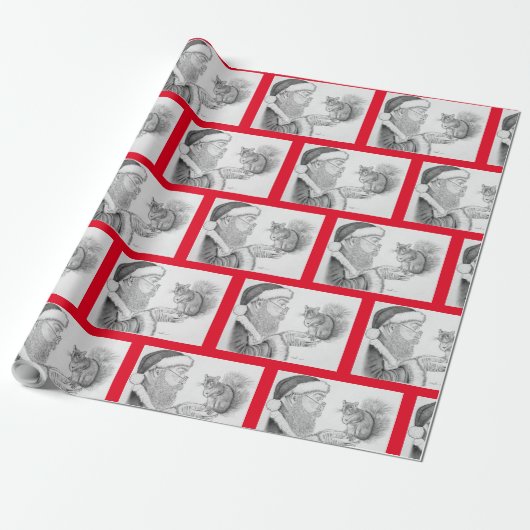 Weihnachtsmann und Eichhörnchen Geschenkpapier (Ungerollt)
