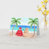 Weihnachtsmann und ein Sand Snowman Weihnachten Karte (Gelbe Blume)