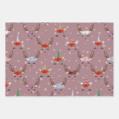 Weihnachtsmann und Einhörner auf Rosa Geschenkpapier Set (Vorderseite 3)