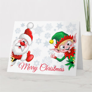 Weihnachtsmann und Elf-Christmas-Charaktere Daumen Karte