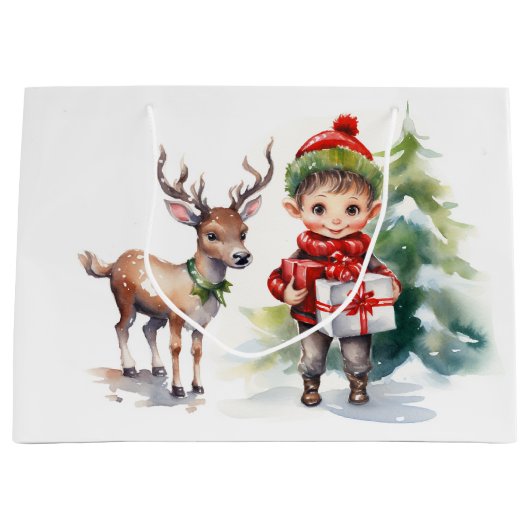 Weihnachtsmann und Elf Große Geschenktüte (Vorderseite)