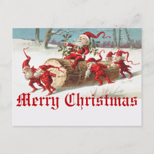 Weihnachtsmann und Elf im Vintage-Stil Postkarte