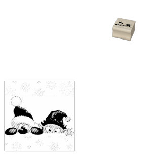 Weihnachtsmann und Elf lustiger Weihnachts-Cartoon Gummistempel