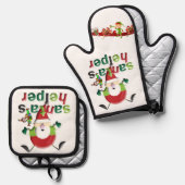 Weihnachtsmann und Elf Oven Mitt & Pot Holder Ofenhandschuh & Topflappen-Set (Vorderseite/Rückseite)