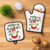 Weihnachtsmann und Elf Oven Mitt & Pot Holder Ofenhandschuh & Topflappen-Set (Oben Unten)