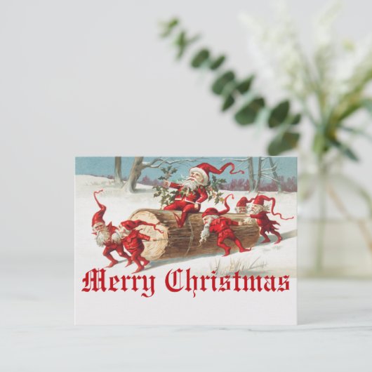 Weihnachtsmann und Elf Postkarte (Stehend Vorderseite)