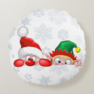 Weihnachtsmann und Elf Süßer und lustiger Weihnach Rundes Kissen