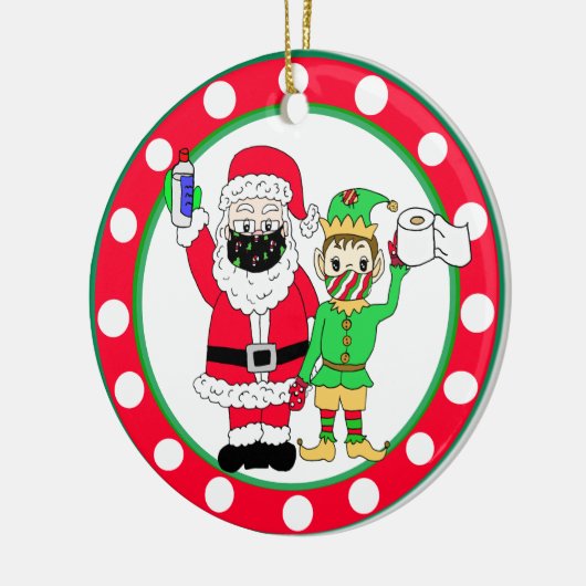 Weihnachtsmann und Elfen Facemasken und Toilettenp Keramik Ornament (Links)