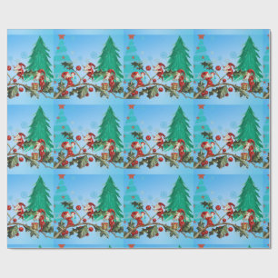 Weihnachtsmann und Elfen kommen bereit! Geschenkpapier