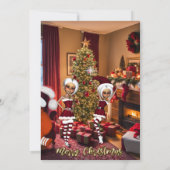 Weihnachtsmann und Elfen nach der Arbeit. Einladung (Rückseite)