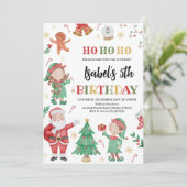 Weihnachtsmann und Elfen zum Geburtstag Einladung (Stehend Vorderseite)