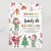 Weihnachtsmann und Elfen zum Geburtstag Einladung (Vorne/Hinten)