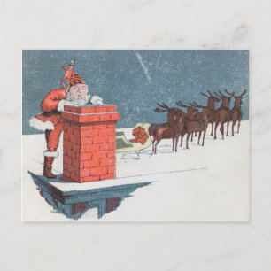 Weihnachtsmann und Elfenschornstein Weihnachten im Postkarte
