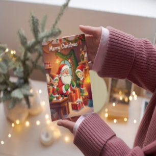 Weihnachtsmann und Feuerplatz Gemütliche Weihnacht Karte