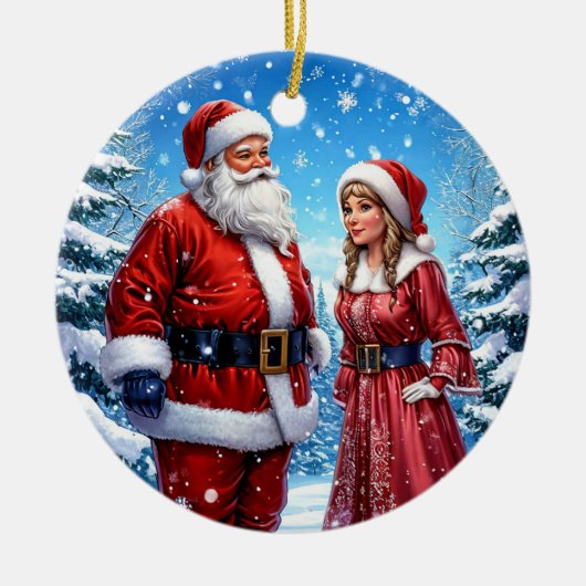 Weihnachtsmann und Frau Claus Keramik Ornament (Vorne)