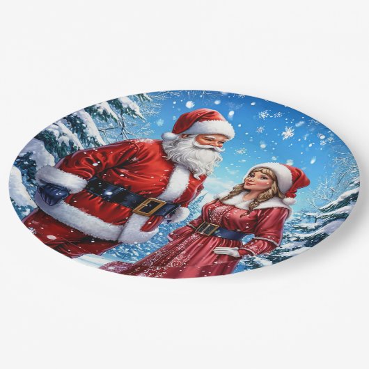 Weihnachtsmann und Frau Claus Pappteller (Schrägansicht)