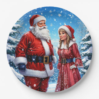 Weihnachtsmann und Frau Claus Pappteller