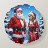 Weihnachtsmann und Frau Claus Rundes Kissen (Rückseite)