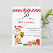 Weihnachtsmann und Frau Claus Weihnachten 50. Gebu Einladung (Stehend Vorderseite)