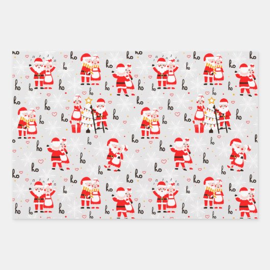 Weihnachtsmann und Frau Claus Weihnachtsfeier Geschenkpapier Set (Vorderseite 2)