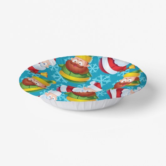 Weihnachtsmann und Freund mit Schneeflocke Pappteller (Gewinkelt)