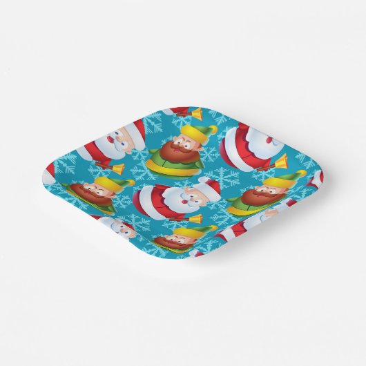 Weihnachtsmann und Freund mit Schneeflocke Pappteller (Gewinkelt)