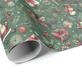 Weihnachtsmann und Freunde: Grüne Weihnachtsfeier Geschenkpapier (Rolleneckpunkt)