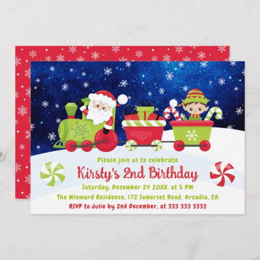 Weihnachtsmann und Freunde Weihnachtsausflug Kinde Einladung (Vorne/Hinten)