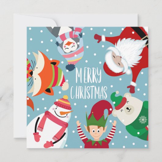 Weihnachtsmann und Freunde Weihnachtskarte (Vorderseite)