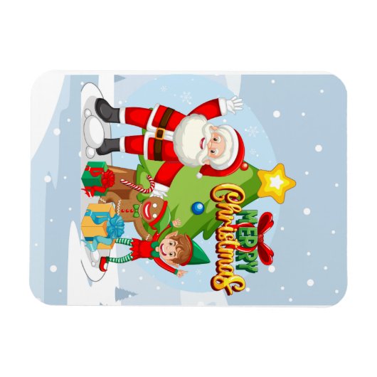 Weihnachtsmann und Freunde Weihnachtskarte Magnet (Horizontal)