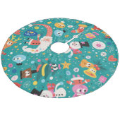 Weihnachtsmann und frohe Freunde Fleece Weihnachtsbaumdecke (Schrägansicht)