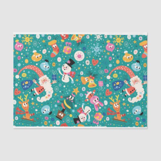 Weihnachtsmann und frohe Freunde Seidenpapier (Vorderseite)