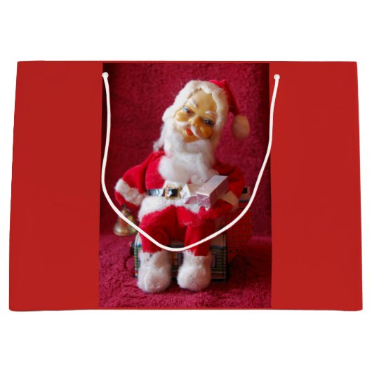 Weihnachtsmann und Frosty Der Schneemann Retro Wei Große Geschenktüte (Vorderseite)