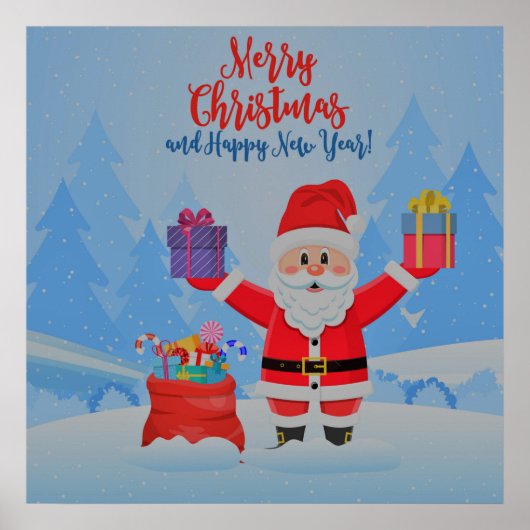 Weihnachtsmann und Geschenke Poster (Vorne)