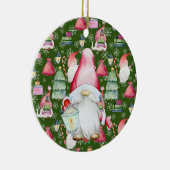 Weihnachtsmann und Grüne Muster Name & Datum Keramik Ornament (Rechts)