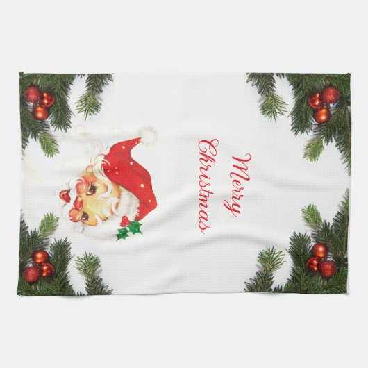 Weihnachtsmann und Grüne Weihnachtsküche Handtüche Geschirrtuch (Horizontal)