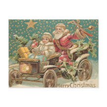 Weihnachtsmann und Helfer im Vintage Autos Weihnac