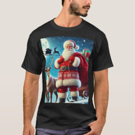Weihnachtsmann und Hirsche mit Geschenken T-Shirt
