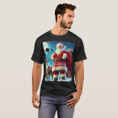 Weihnachtsmann und Hirsche mit Geschenken T-Shirt (Vorne ganz)
