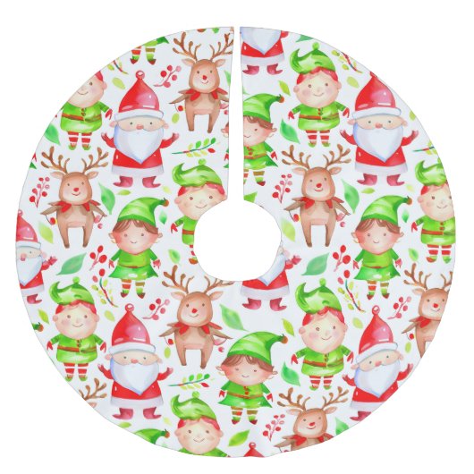 Weihnachtsmann und Hirschmuster Polyester Weihnachtsbaumdecke (Vorderseite)