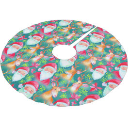 Weihnachtsmann und Hirschmuster Polyester Weihnachtsbaumdecke