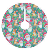 Weihnachtsmann und Hirschmuster Polyester Weihnachtsbaumdecke (Vorderseite)