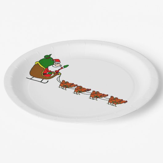 Weihnachtsmann und Hühnerpapier Pappteller (Schrägansicht)