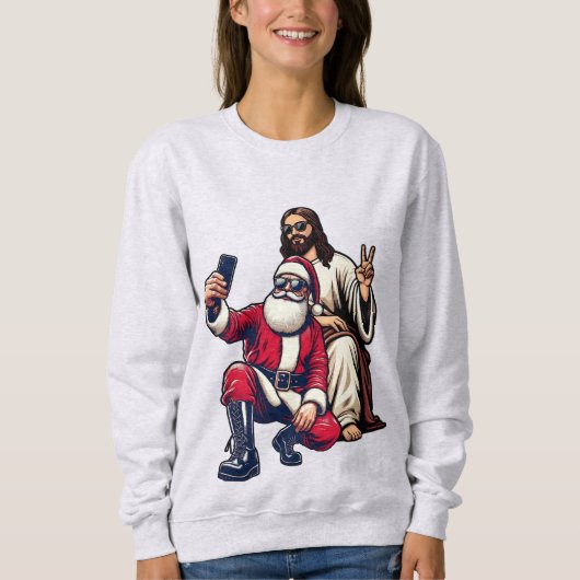 Weihnachtsmann und Jesus Selfie Weihnachts-Sweatsh Sweatshirt (Vorderseite)