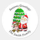 Weihnachtsmann und Joy Bear Weihnachten Runder Aufkleber (Vorderseite)